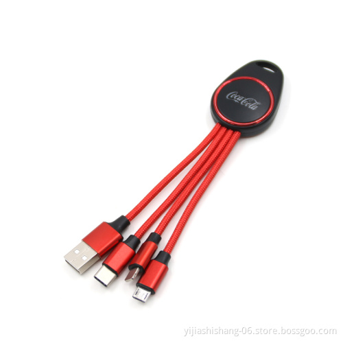 Yijiashishang 3 in 1 Charging Cable LED light up logo usb cable for Android Micro USB,iPhone and Type C Mobile Phone accessories